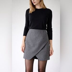 NWT Just Female Gray Wool Blend Asymmetrical Faux Wrap Skirt Size Small